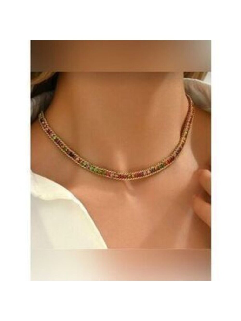 Gold Stainless Steel Rainbow CZ Necklace Dainty